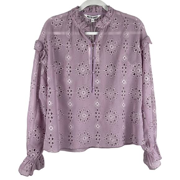 Walter Baker Violet‎ Semi-Sheer Pull Over Ruffled Eyelet Tracey Top Size Small - Picture 1 of 11